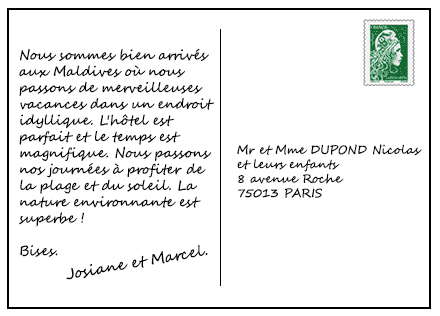 Exemple de carte postale de vacances